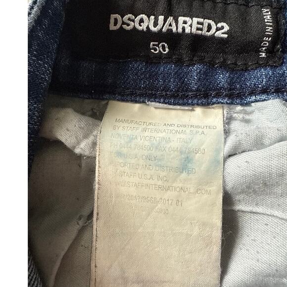Dsquared2 Mens Blue Distressed Paint Splatter Straight Jeans Denim IT 50 US 34 - Picture 3 of 9
